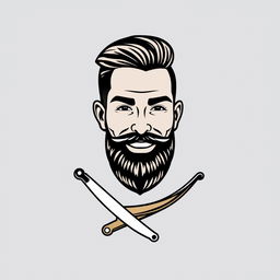 A logo design featuring a stylized face of a male barber with a well-groomed beard and slicked-back hair, smiling confidently