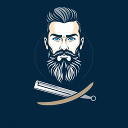 A logo featuring the face of a stylish male barber with a well-groomed beard and slicked-back hair, showcasing a confident expression