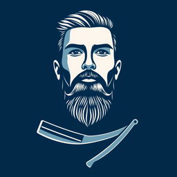 A logo featuring the face of a stylish male barber with a well-groomed beard and slicked-back hair, showcasing a confident expression