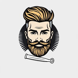A creative and stylish logo featuring the face of a male barber with a well-groomed beard and stylish hairstyle