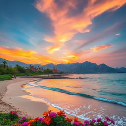 A picturesque scene of the Persian Gulf embraced by the beautiful coastline of Iran