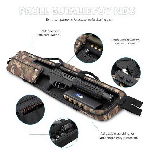 A versatile gun transport bag designed with practicality in mind, featuring extra compartments for accessories such as ammunition, cleaning gear, and personal items