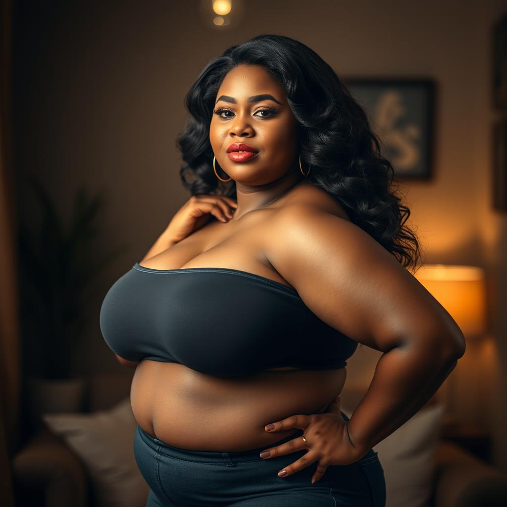 A stunning portrait of a confident, voluptuous BBW woman, exuding body positivity and self-love