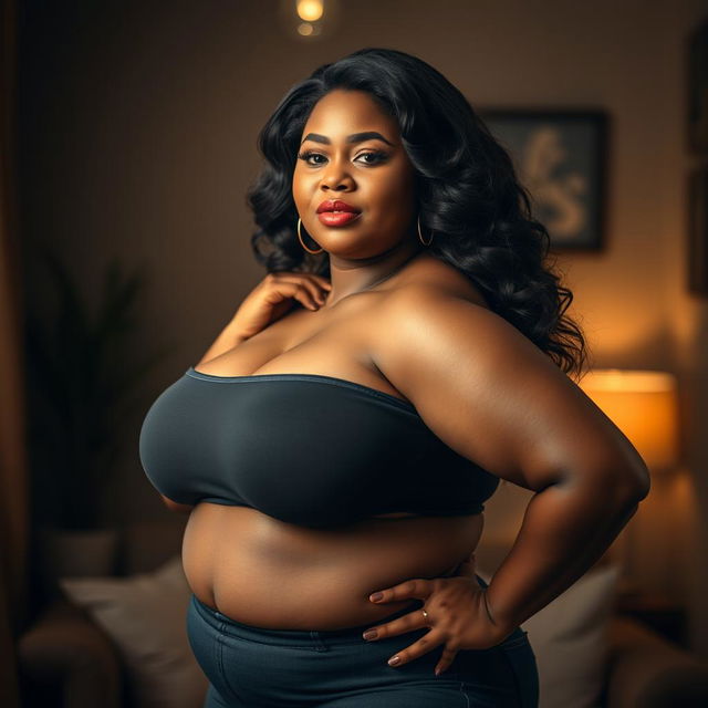 A stunning portrait of a confident, voluptuous BBW woman, exuding body positivity and self-love