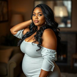 A stunning portrait of a confident, voluptuous BBW woman, exuding body positivity and self-love