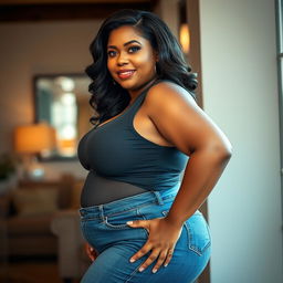 A stunning portrait of a confident, voluptuous BBW woman, exuding body positivity and self-love