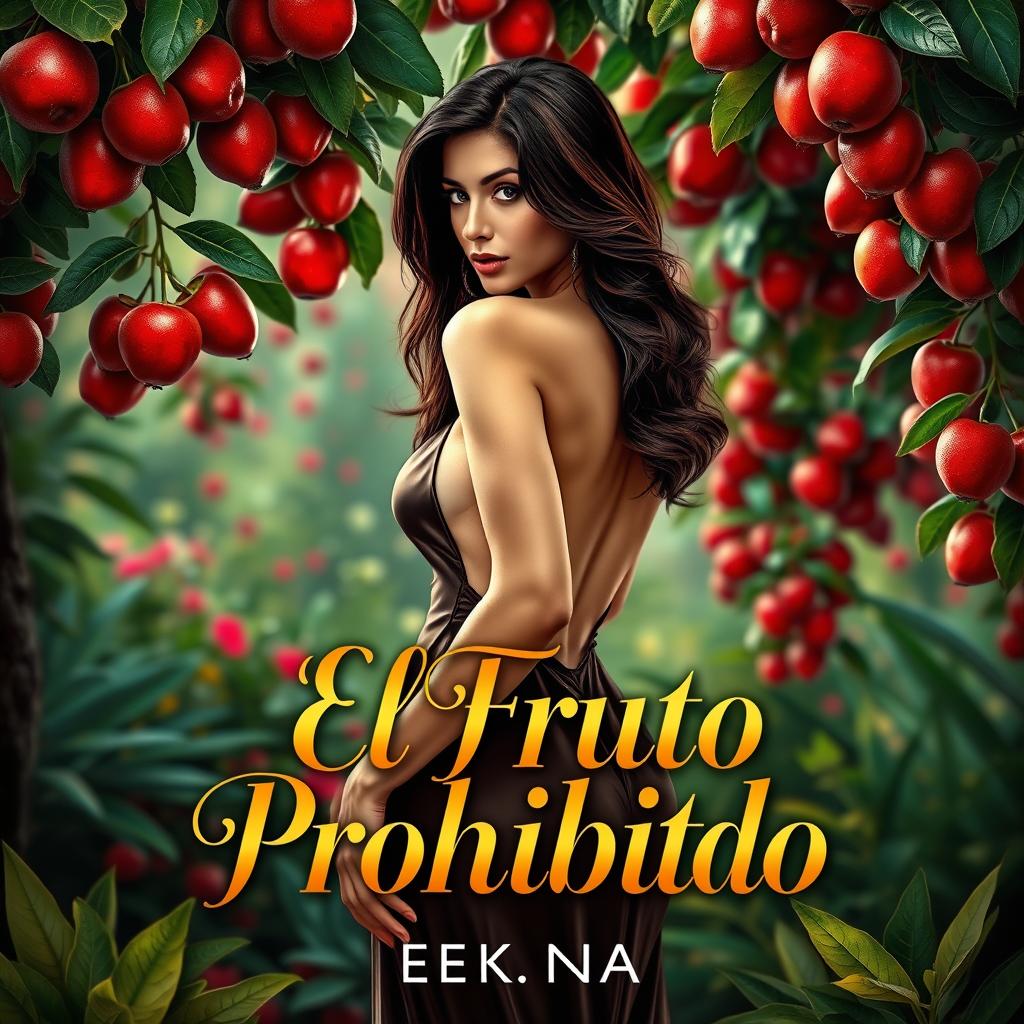 A captivating book cover for an erotic romance titled 'El Fruto Prohibido'