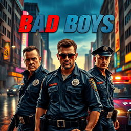 A vibrant movie poster featuring a duo of rugged and charismatic police officers from the gendarmerie, embodying the spirit of 'bad boys