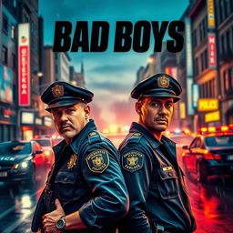 A vibrant movie poster featuring a duo of rugged and charismatic police officers from the gendarmerie, embodying the spirit of 'bad boys