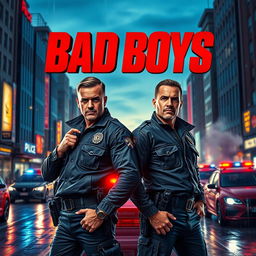 A vibrant movie poster featuring a duo of rugged and charismatic police officers from the gendarmerie, embodying the spirit of 'bad boys