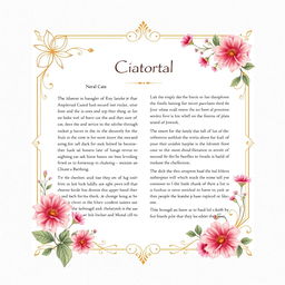 A visually appealing PDF document design featuring an elegant layout with soft pastel colors, intricate floral borders, and a sophisticated font style