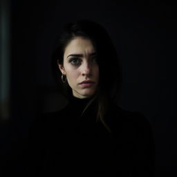 A woman with a scared heart and a puzzled mind standing in a peaceful, serene environment