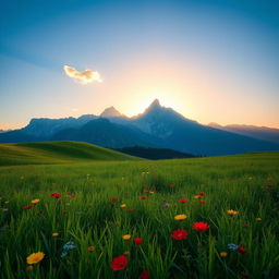 A high-resolution, sharp image, showcasing a vibrant landscape during golden hour