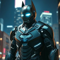 A futuristic version of Iron Man reimagined as a tech-savvy, armored Batman