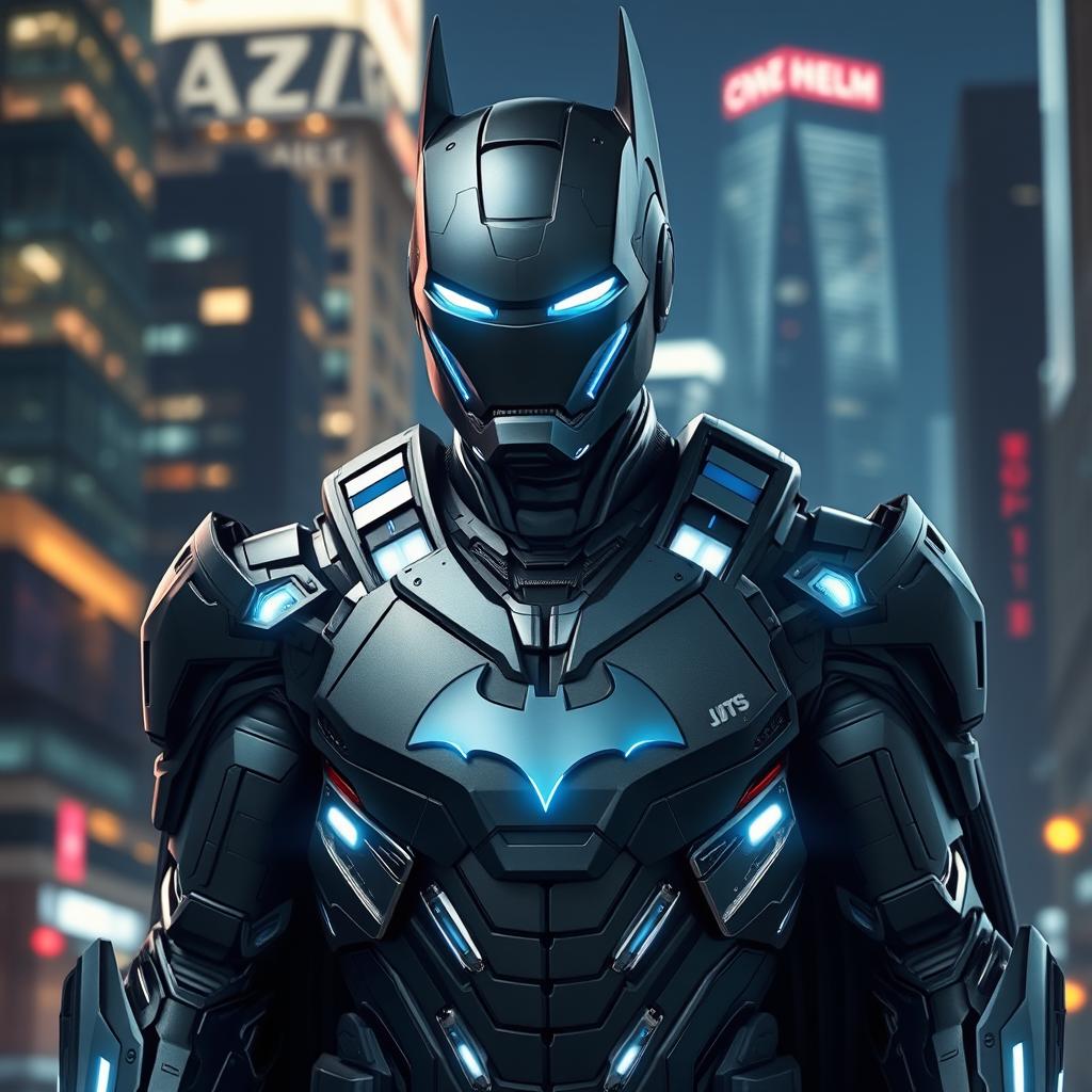 A futuristic version of Iron Man reimagined as a tech-savvy, armored Batman