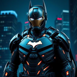 A futuristic version of Iron Man reimagined as a tech-savvy, armored Batman