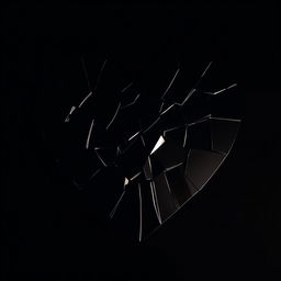 A broken mirror shaped like a heart, with sharp, jagged edges creating a dramatic effect