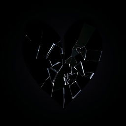 A broken mirror shaped like a heart, with sharp, jagged edges creating a dramatic effect