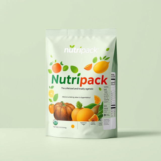 A sleek and modern food packaging design featuring the 'Nutripack' logo