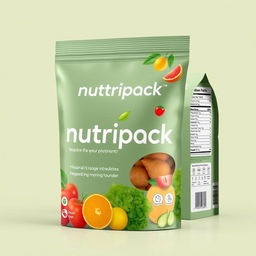 A sleek and modern food packaging design featuring the 'Nutripack' logo