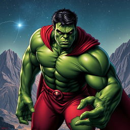 A powerful transformation of the Hulk depicted as the mighty and thoughtful Martian Manhunter