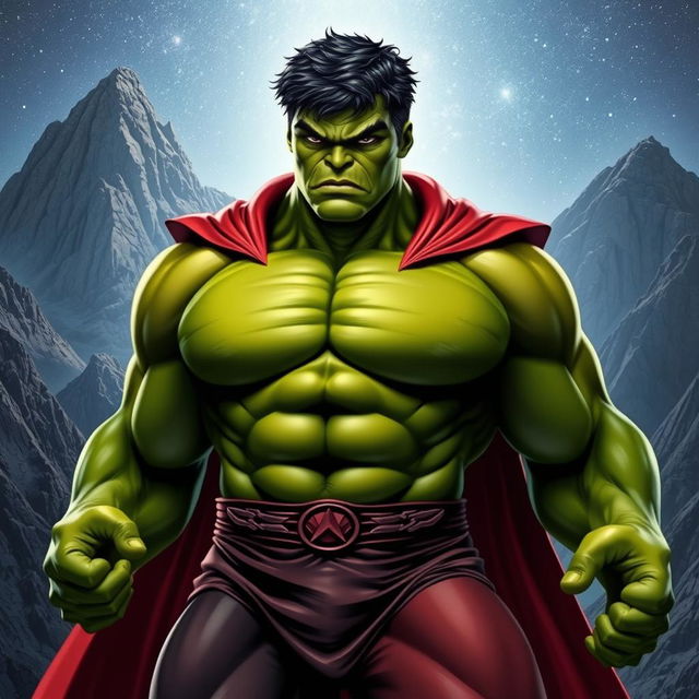 A powerful transformation of the Hulk depicted as the mighty and thoughtful Martian Manhunter