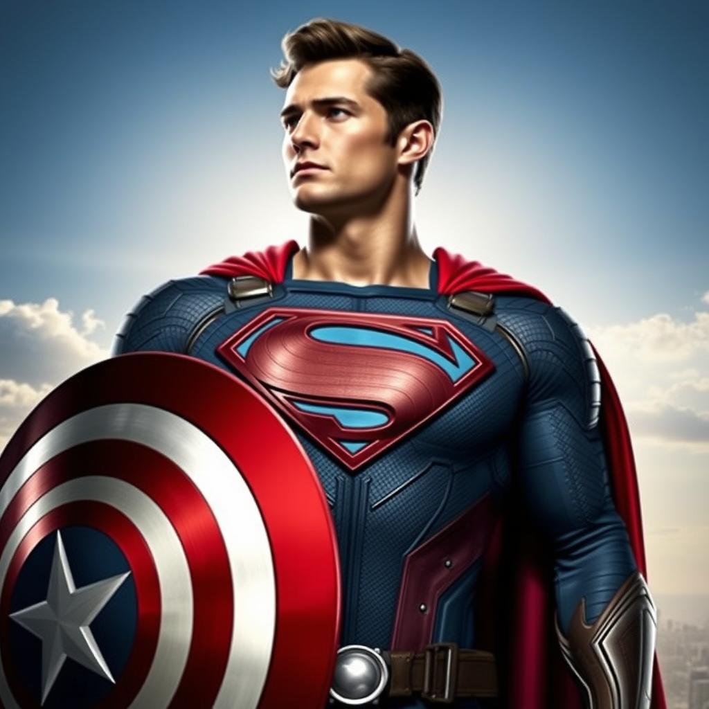 A striking reinterpretation of Captain America as the noble and unshakable Superman