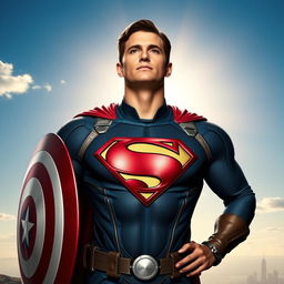 A striking reinterpretation of Captain America as the noble and unshakable Superman