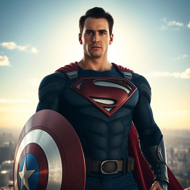 A striking reinterpretation of Captain America as the noble and unshakable Superman