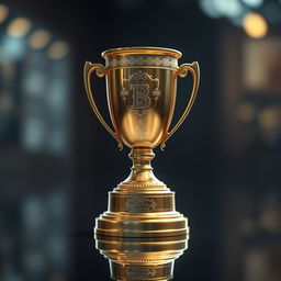 A highly detailed and professional digital artwork of a trophy, prominently featured and highlighted