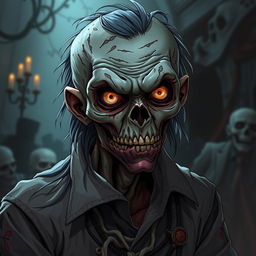 A detailed and accurate representation of a smart cannibalistic anime zombie, showcasing intelligence in its expression and posture