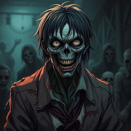 A detailed and accurate representation of a smart cannibalistic anime zombie, showcasing intelligence in its expression and posture