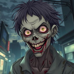 A detailed and accurate depiction of a cannibalistic anime zombie with a human-like appearance