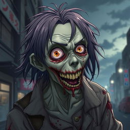 A detailed and accurate depiction of a cannibalistic anime zombie with a human-like appearance