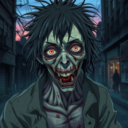 A detailed and accurate portrayal of a cannibalistic anime zombie with a human-like form