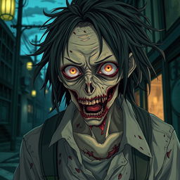 A detailed and accurate portrayal of a cannibalistic anime zombie with a human-like form