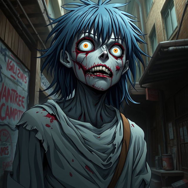 A detailed and accurate depiction of a cannibalistic zombie in anime style, showcasing a human-like figure that embodies horror and intrigue