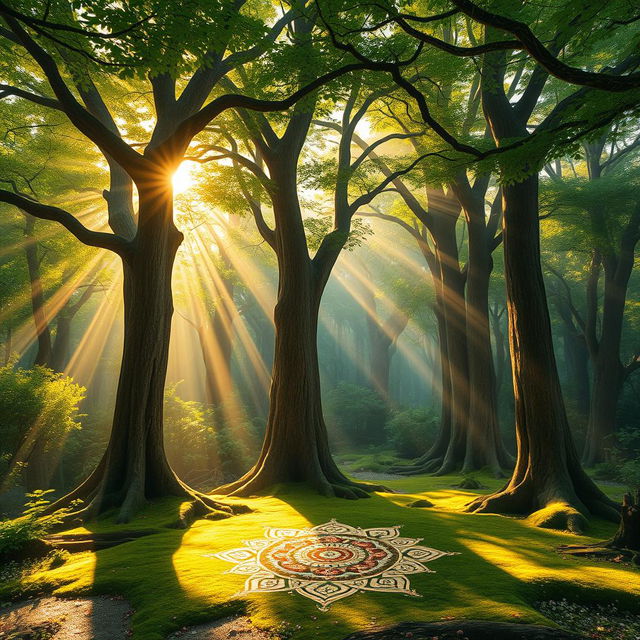 A stunning forest panorama infused with elements of Indian mythology