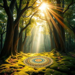 A stunning forest panorama infused with elements of Indian mythology