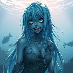 A highly detailed and accurate representation of a water-themed cannibalistic zombie in anime style