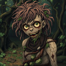 A highly detailed and accurate representation of an earth-themed cannibalistic zombie in anime style