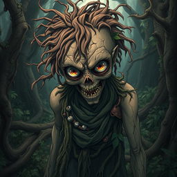 A highly detailed and accurate representation of an earth-themed cannibalistic zombie in anime style