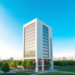 A simple yet elegant tall building design, showcasing modern architectural features with clean lines and minimalistic aesthetic