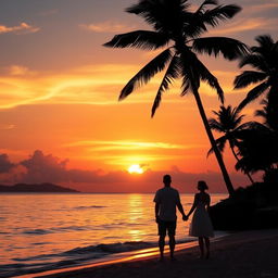 A beautiful scenic landscape featuring a vibrant sunset over a calm ocean, with golden hues reflecting on the water's surface