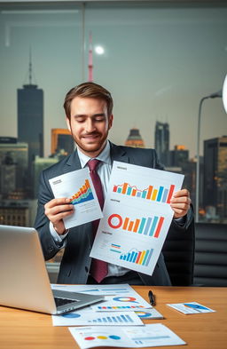 A professional marketing expert, showcasing skills with innovative strategy charts and colorful presentations