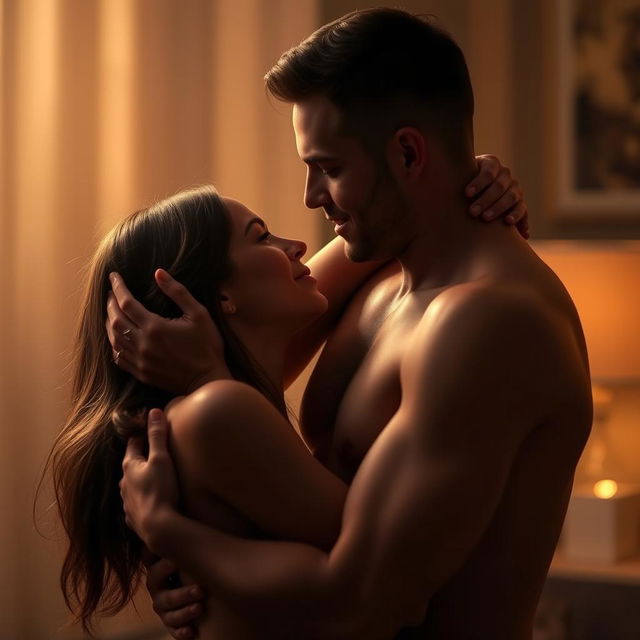 A romantic and intimate scene illustrating passion between two adults