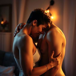 A romantic and intimate scene illustrating passion between two adults