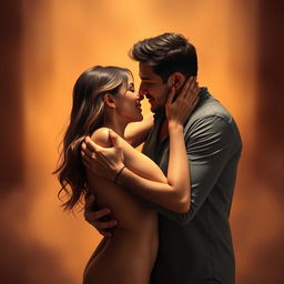 A romantic and intimate scene illustrating passion between two adults