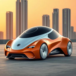 A stunning futuristic car with a unique and innovative design, featuring a vibrant orange and white color scheme
