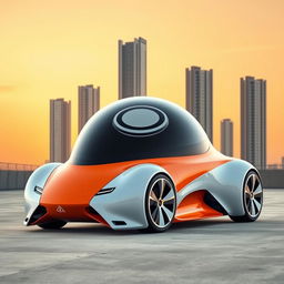 A stunning futuristic car with a unique and innovative design, featuring a vibrant orange and white color scheme